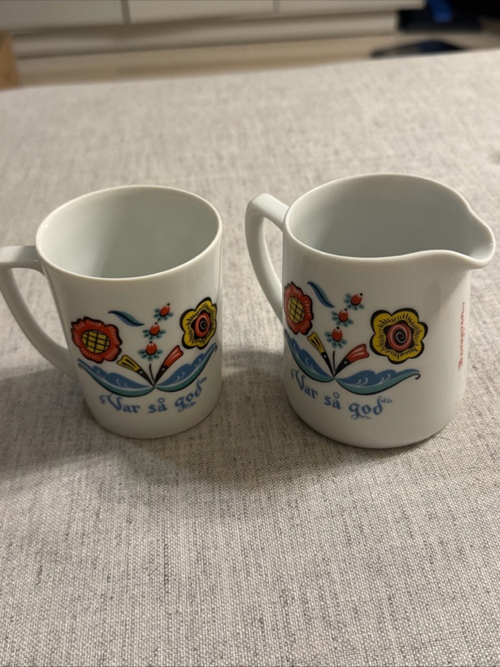 Berggren Swedish Var Sa God Creamer pitcher & coffee mug cup vintage